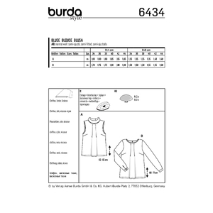 Burda Style Pattern B6434 Women's Feminine Blouses Burda Sewing Pattern 6434