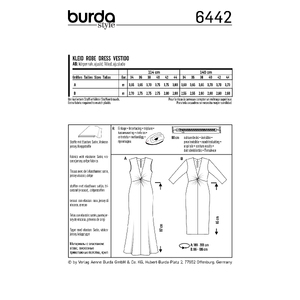 Burda Style Pattern B6442 Women's V Neck Evening Dress Burda Sewing Pattern 6442