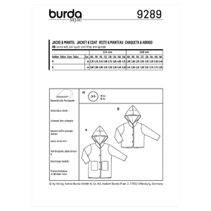 9289 BUR CHILD JACKET Burda Sewing Pattern 9289