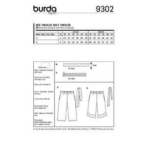 Burda Style Pattern 9302 Children's Pants with Elastic Waist – Culottes –  7/8 Length Burda Sewing Pattern 9302