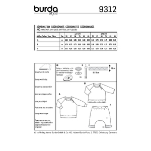 Burda Style Pattern 9312 Babies' Coordinates, Pull-On Top and Pants Burda Sewing Pattern 9312