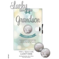 Grandson, Card & Lucky Coin, 115 x 170mm, Luck Coin 35mm, A Beautiful Gift