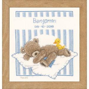 Vervaco POPCORN BEAR & SOUFFLE DUCK Birth Record Counted Cross Stitch Kit PN-0148181