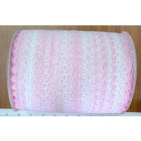 PINK WHITE 37mm Iridescent Feather Edge Eyelet Lace, Per metre