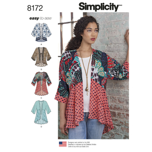 Simplicity Sewing Pattern 8172 Women's Fashion Kimonos with Length, Fabric and Trim Variations