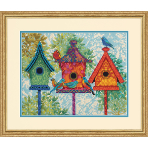 COLORFUL BIRDHOUSES Needlepoint Stamped Cross Stitch Kit 71-20088