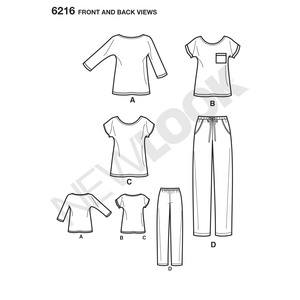 New Look Sewing Pattern 6216 Misses' Knit Tops and Pants