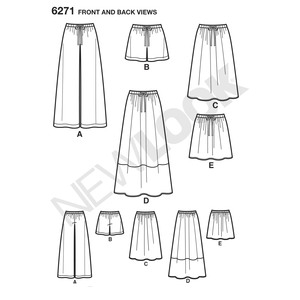 New Look Sewing Pattern 6271 Misses' Skirt in Three Lengths and Pants or Shorts