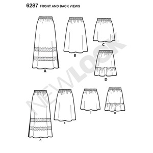 New Look Sewing Pattern 6287 Misses' Pull on Skirt in Four Lengths