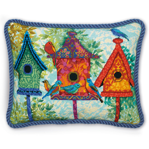 COLORFUL BIRDHOUSES Needlepoint Stamped Cross Stitch Kit 71-20088