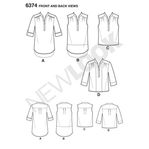 New Look Sewing Pattern 6374 Misses' Shirts with Sleeve and Length Options