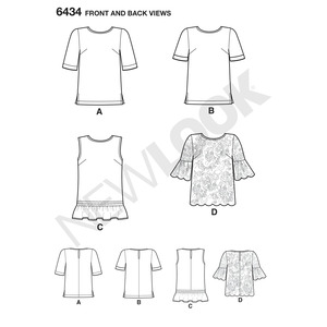 New Look Sewing Pattern 6434 Misses' Tops with Fabric Variations