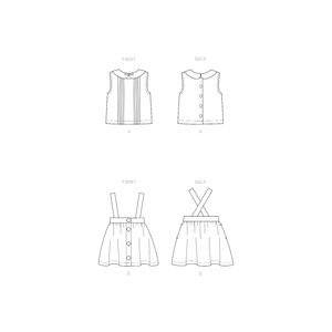 New Look Sewing Pattern N6664 Toddlers' & Children's Skirts With Shoulder Straps & Peter Pan Blouse