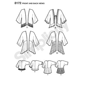 Simplicity Sewing Pattern 8172 Women's Fashion Kimonos with Length, Fabric and Trim Variations