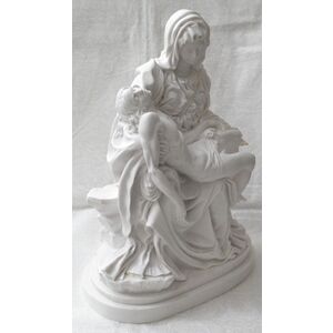 La Pieta Statue Mary Holding Jesus, White 27cm High Plaster, Made in Italy