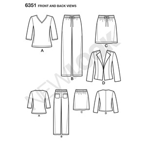 New Look Sewing Pattern 6351 Misses' Jacket, Pants, Skirt and Knit Top