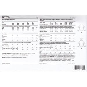 New Look Sewing Pattern N6759 Misses’ and Men’s Sweatshirts