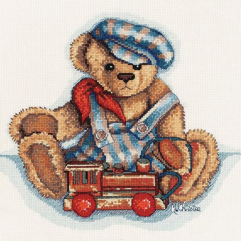 DMC Playtime Bears Casey & Train Cross Stitch Kit, 25 x 22cm, 16ct Aida ...