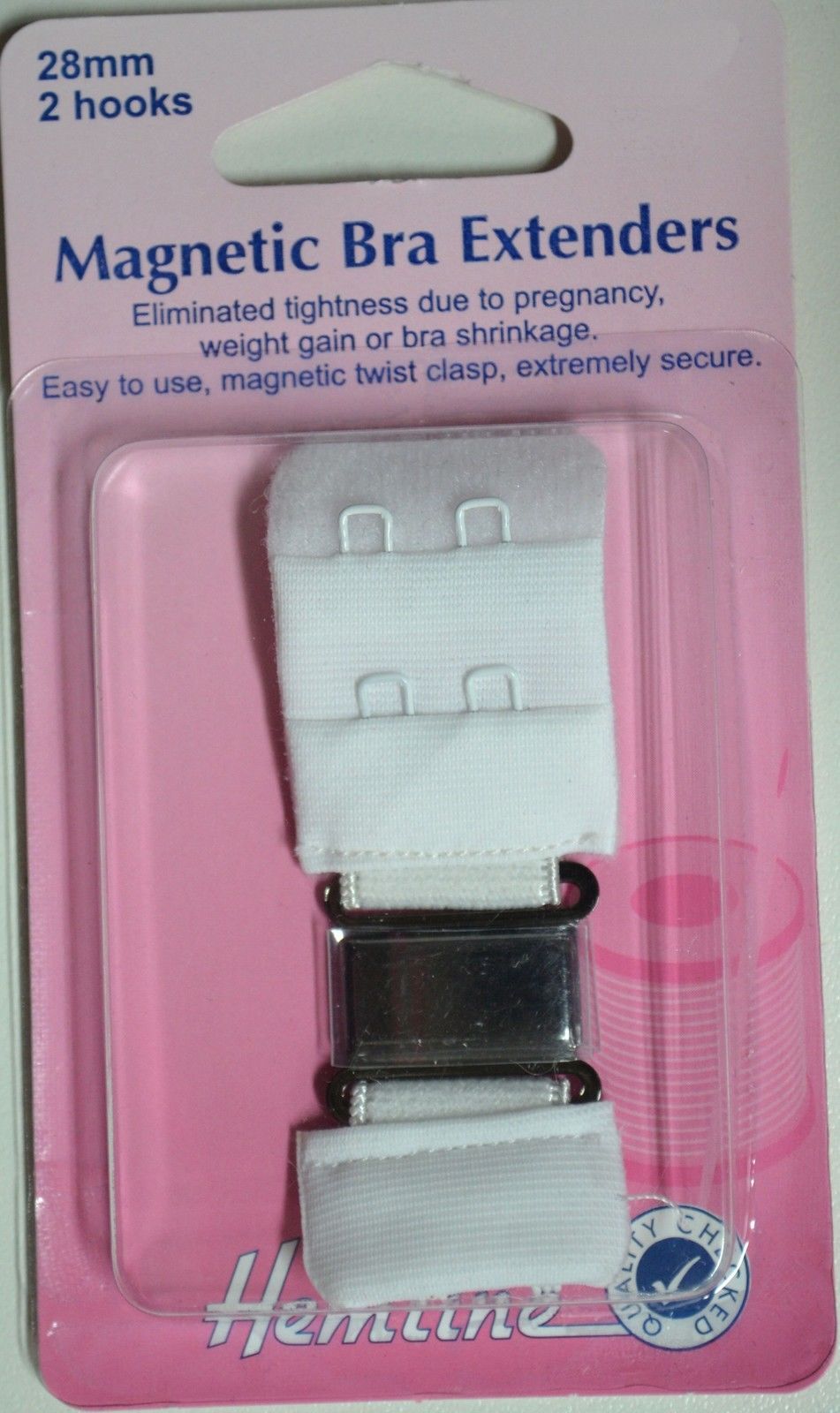 Hemline Magnetic Bra Extenders, 28mm 2 Hooks, Secure Magnetic Twist Clasp,  White