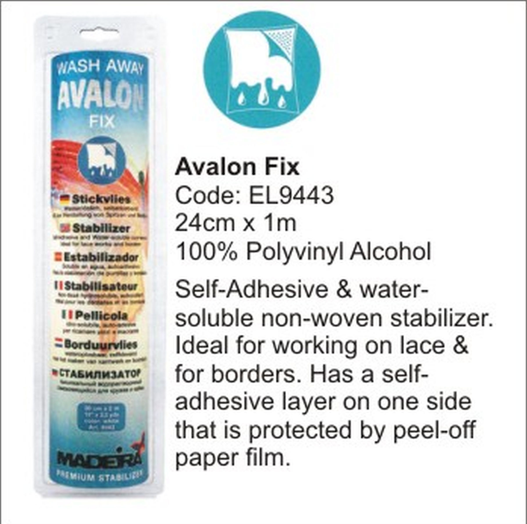 Madeira Avalon Fix, Self-Adhesive Wash-Away Stabilizer, White