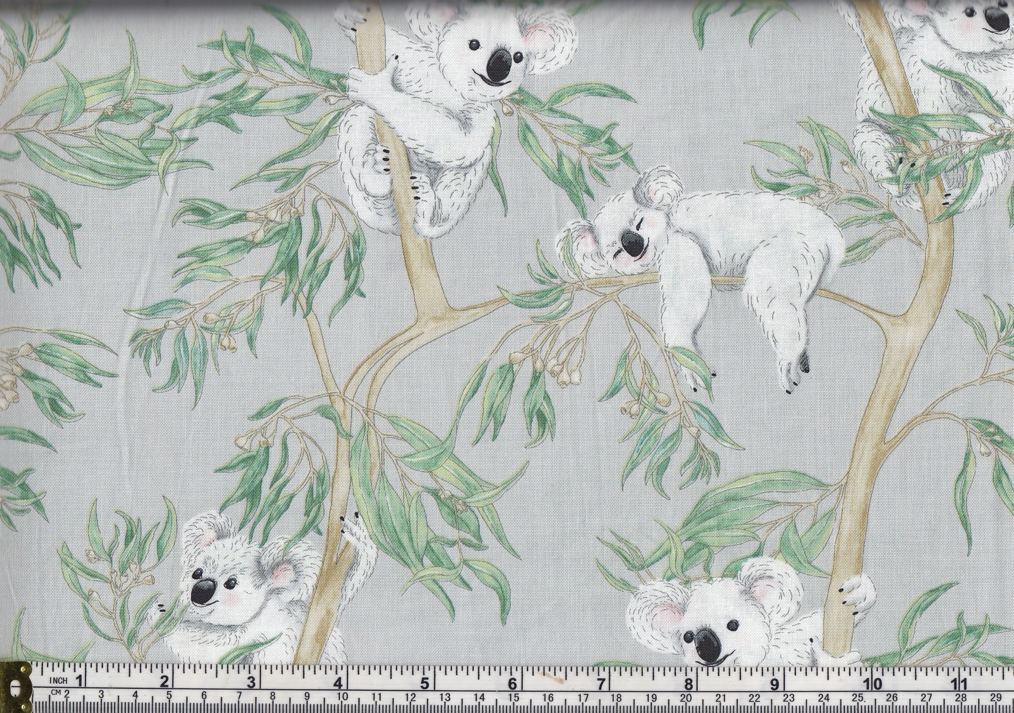 Cotton Fabric Style 7118 C1 Gumtree Friends Koalas On Grey 110cm