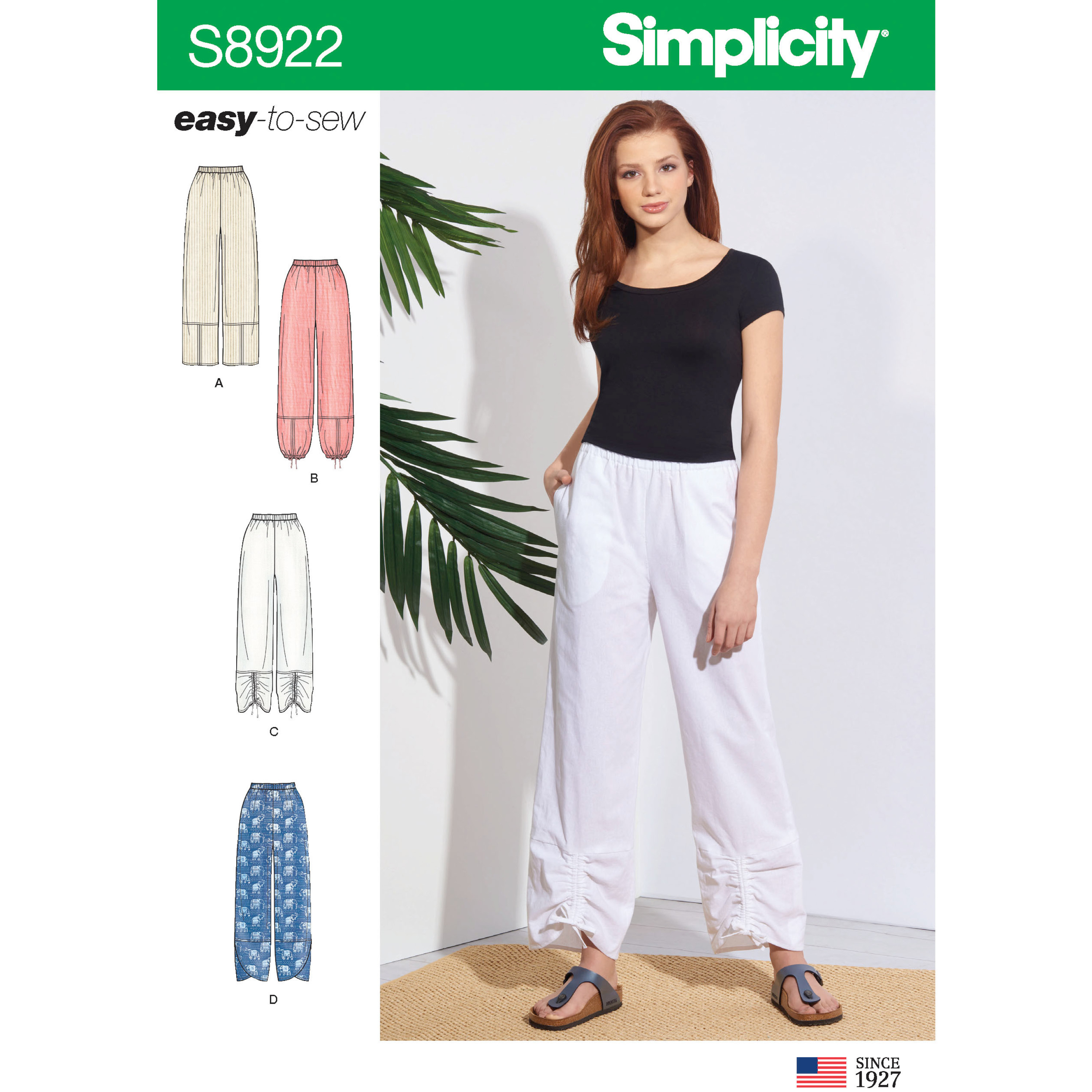 Simplicity Easy Sewing Pattern 8389, Long Pants, Pull-on, Shorts, Tie Belt,  Wide & Narrow Leg, Sizes 6 8 10 12 14, Fashion Sportswear, UNCUT 