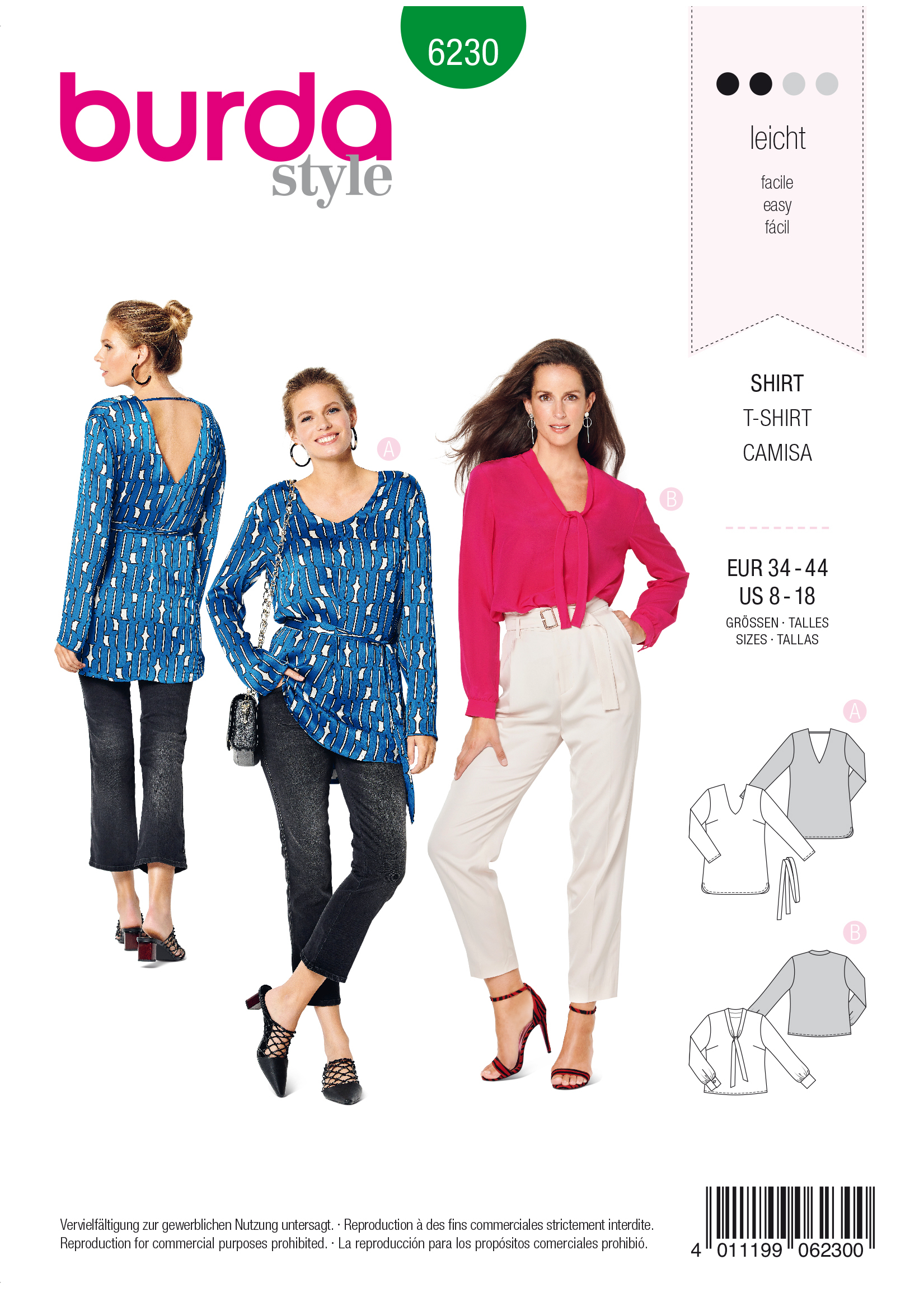 Burda Style Pattern 6230 Misses' Blouse-like Top - V-Neck Burda Sewing ...
