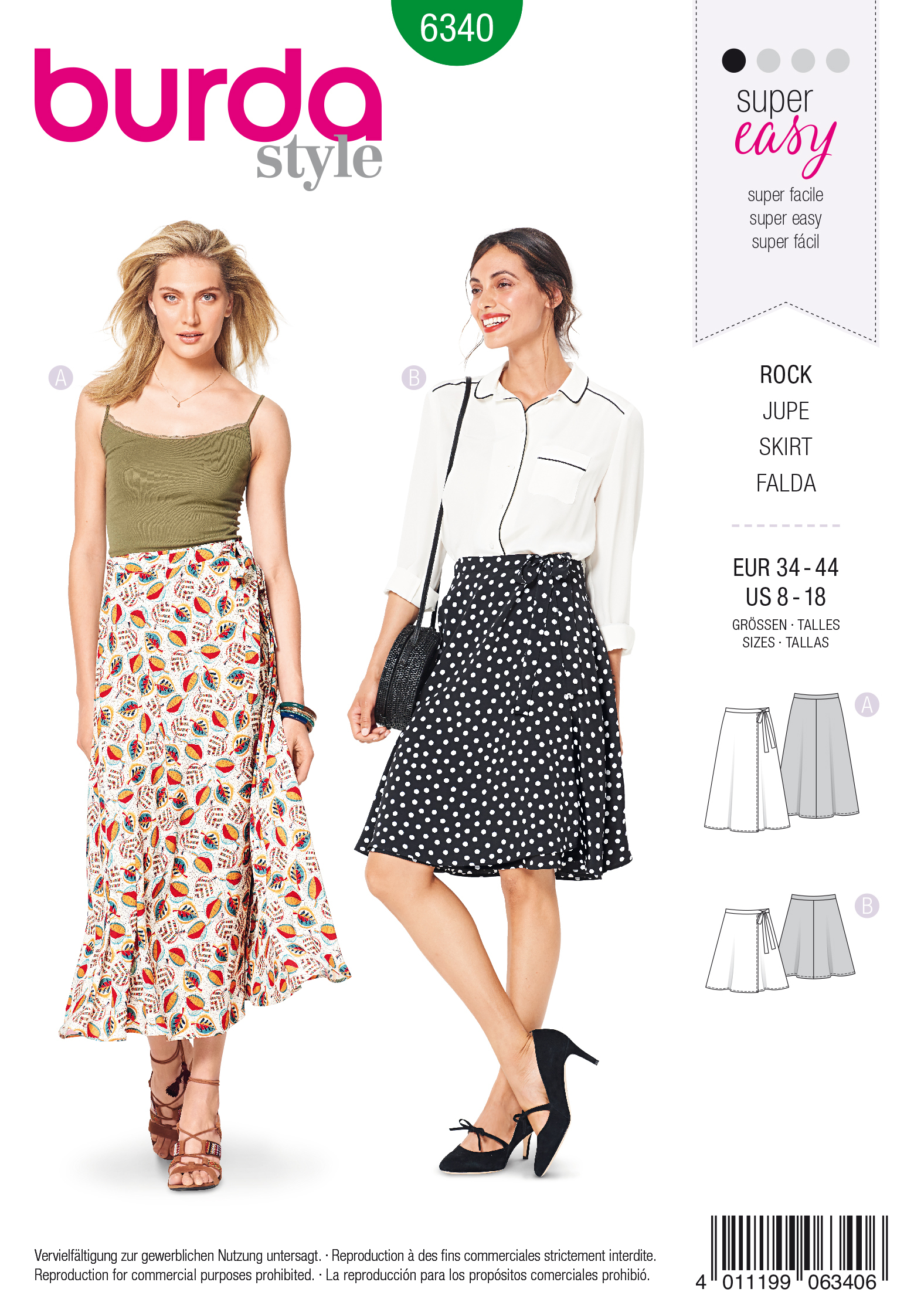 Burda Style Pattern 6340 Misses' wrap skirt Burda Sewing Pattern 6340