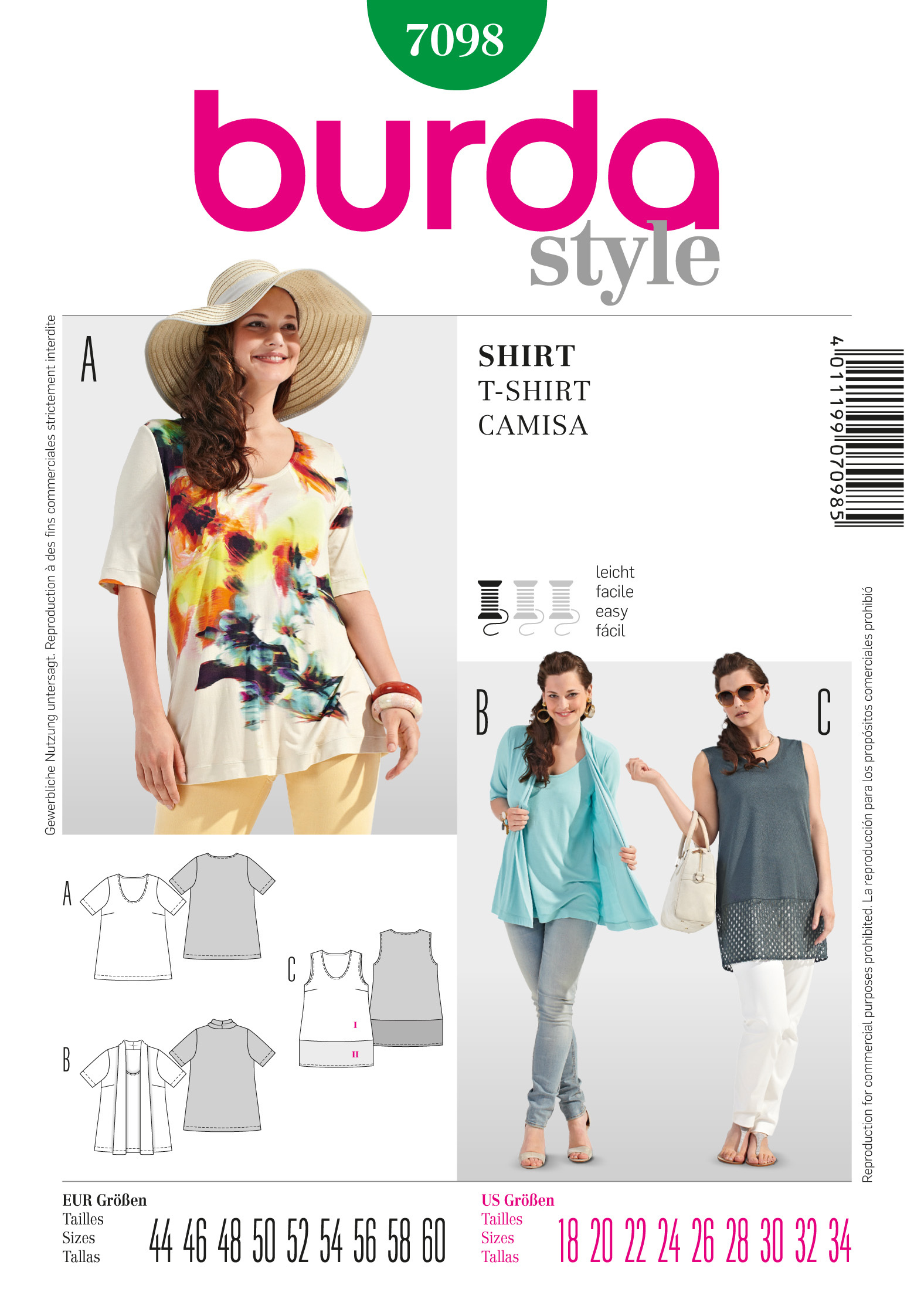 Burda Style B7098 T-Shirt Sewing Pattern Burda Sewing Pattern 7098