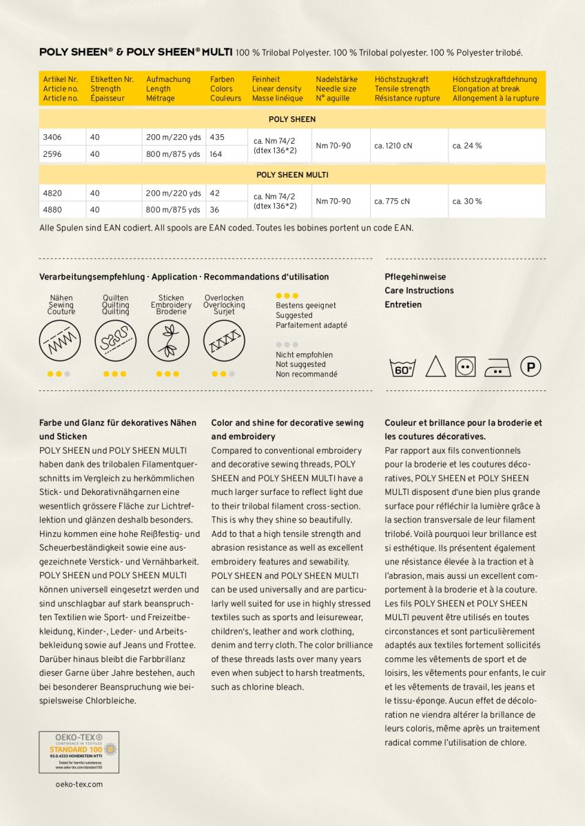 Mettler Polysheen Thread Shade Card Page 3