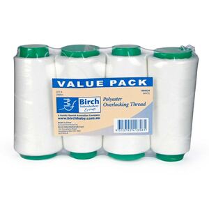 Birch 4 Pack WHITE Overlocker Thread 2000m, 100% Polyester