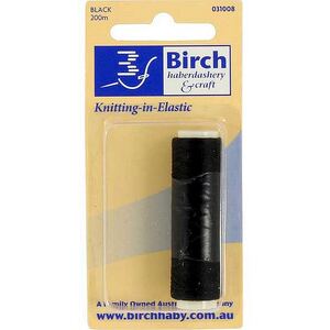 Birch Knit-In Elastic 200m, BLACK, For knitting and crocheting