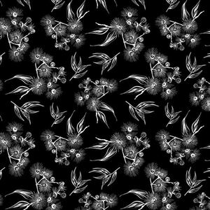 78cm REMNANT Great Southern Land Blooming Gumnuts Black, 112cm Wide 100% Cotton Fabric