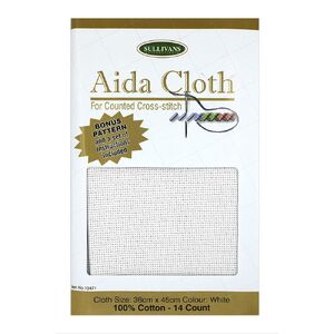 Aida Cloth 14 Count WHITE 36cm x 45cm, Bonus Pattern &amp; Instructions