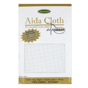 Aida Cloth 18 Count WHITE 36cm x 45cm, Bonus Pattern &amp; Instructions