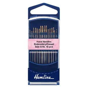 Embroidery / Crewel Needles, Gold Eye Size 5-10, Pack 16 by Hemline