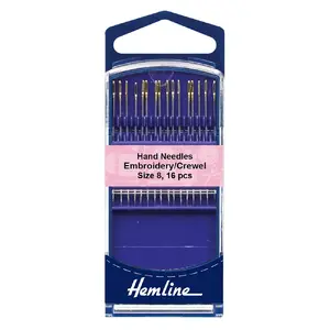 Embroidery / Crewel Needles, Gold Eye Size 8, Pack of 16 needles by Hemline