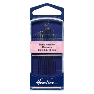 Premium Gold Eye Darners Needles Sizes 3-9, Pack of 10 Needles, Hemline Quality