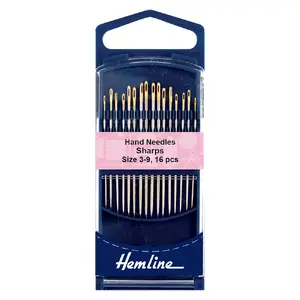 Gold Eye &quot;Sharps&quot; Needles Size 3-9, Pack of 16, Hemline Quality Hand Needles