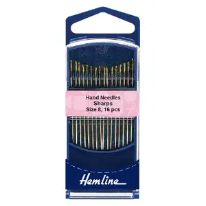 Gold Eye &quot;Sharps&quot; Needles Size 8, Pack of 16 Needles, Hemline Quality