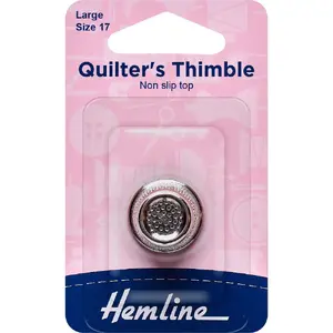 Hemline Thimble, LARGE Size 17, Non Slip Top, Nickle Plated Brass