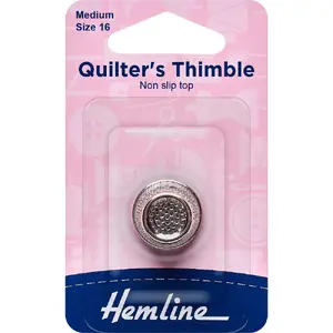 Hemline Thimble, MEDIUM Size 16, Non Slip Top, Nickle Plated Brass