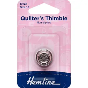 Hemline Thimble, Small Size 15, Non Slip Top, Nickle Plated Brass