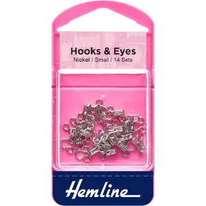 Hemline Rustproof Brass Hooks &amp; Eyes, Nickle, Size 1, 14 Sets, Silver Colour, Re-Usable Box