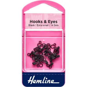 Hemline Hooks &amp; Eyes, Black, Size 0, 14 Sets, Re-Usable Box