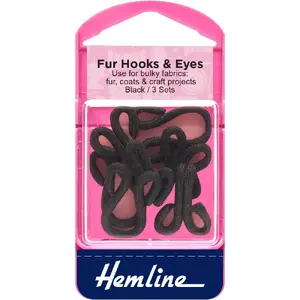 Hemline Fur Hooks &amp; Eyes, Extra Large, BLACK, 3 Sets, Re-Usable Box