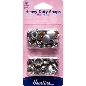 Heavy Duty Snaps Refill Pack 15mm / 5/8″ Nickel 12 sets