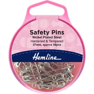 Safety Pins, Hardened &amp; Tempered, 27mm, 36 Pieces, Re-Usable Box