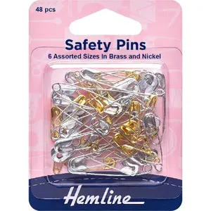 Safety Pins Assorted Value Pack 48 Pieces, 19, 23, 27, 34, 38 &amp; 46mm