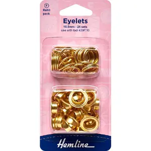 Hemline Eyelets Rust Proof Brass, Refil Pack, 10.5mm, 24 Sets Gold Colour